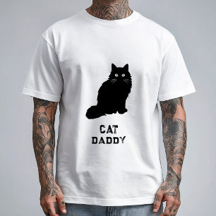 Camiseta Negro Blanco Minimalista Gato Papá Divertido