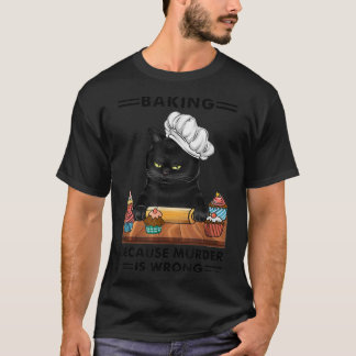 Camiseta Negro Cat Baking porque el asesinato es un amante