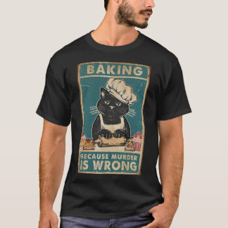 Camiseta Negro Cat Baking porque el asesinato es un amante