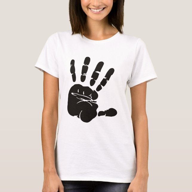 Camiseta Negro de impresión de mano (Anverso)