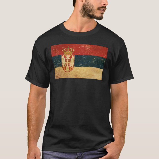 Camiseta Negro de la bandera de Serbia (Anverso)