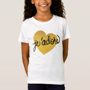 Camiseta Negro de la cita el   de J'adore y corazón del or
