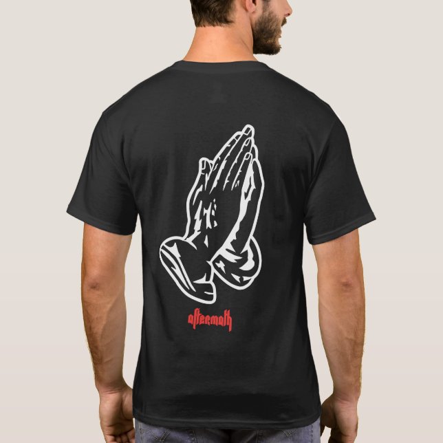 Camiseta Negro de rogación de las manos (Reverso)