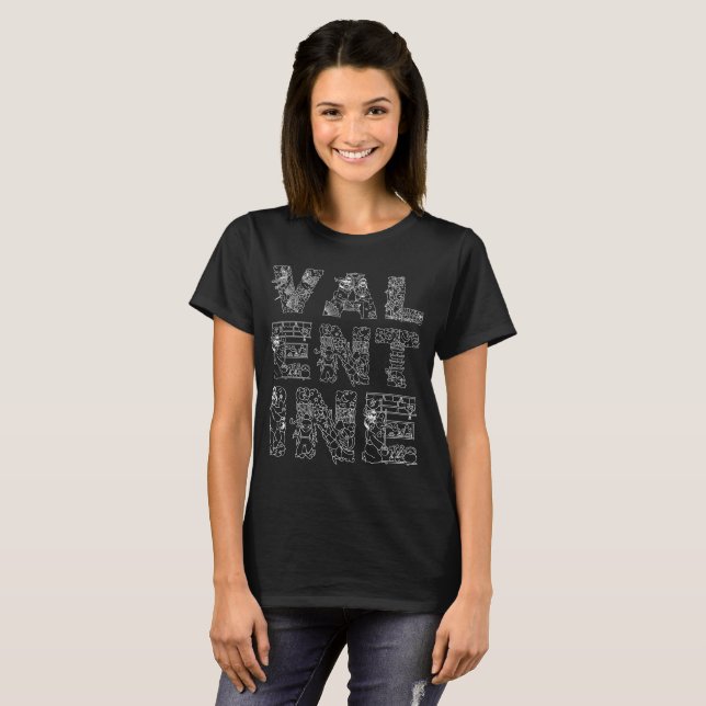 Camiseta Negro decorativo elegante y único de San Valentín (Anverso completo)