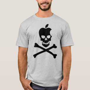 Camiseta NEGRO del cráneo y de la bandera pirata de Apple