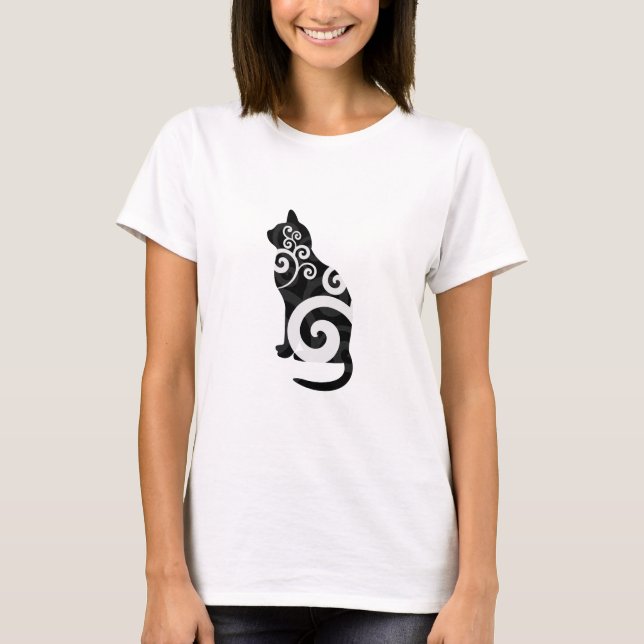 Camiseta Negro del gato de Swirly (Anverso)