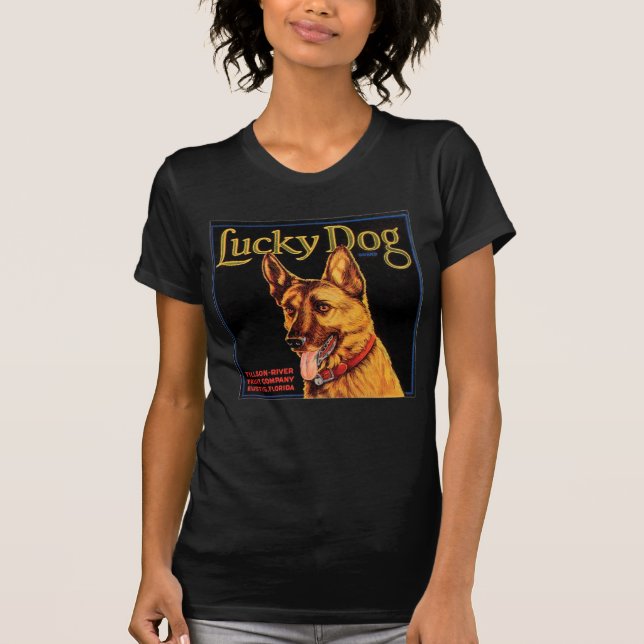 Camiseta Negro del perro w afortunado (Anverso)
