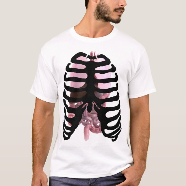 Camiseta Negro esquelético humano de Ribcage con los (Anverso)