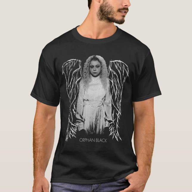 Camiseta Negro huérfano el | Helena - alas del ángel (Anverso)