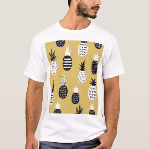 Camiseta Negro, piñas blancas, fondo amarillo