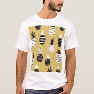 Camiseta Negro, piñas blancas, fondo amarillo