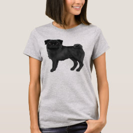 Camiseta Negro Pug Mops Perro Raza Ilustracion Personalizad