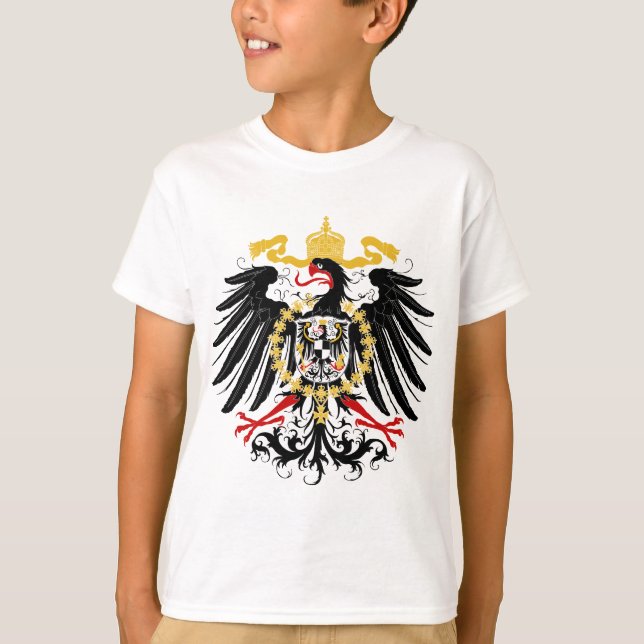 Camiseta Negro rojo prusiano y oro de Eagle (Anverso)