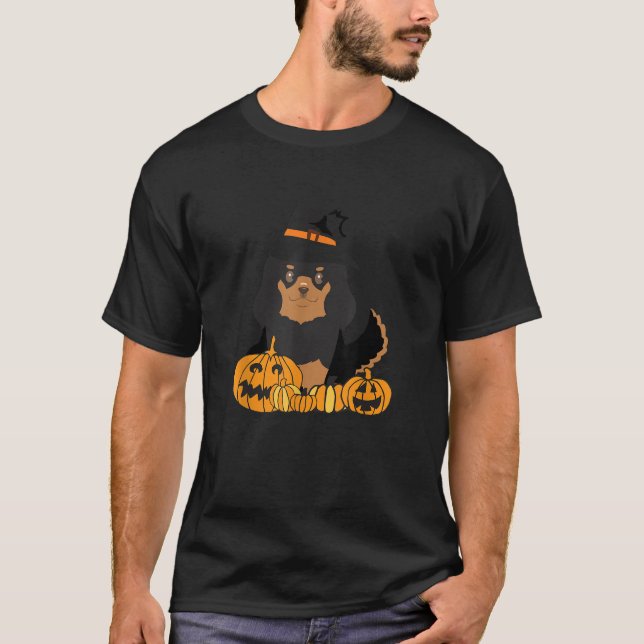 Camiseta Negro Tan Cavalier Rey Charles Spaniel Perro Hallo (Anverso)
