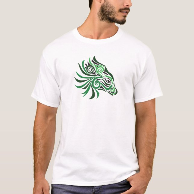 Camiseta Negro tribal del verde del tatuaje del caballo (Anverso)