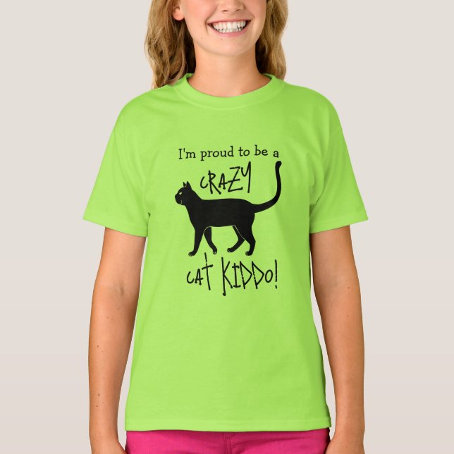 Camiseta Negro Verde Personalizado Crazy Cat Kiddo (Anverso)