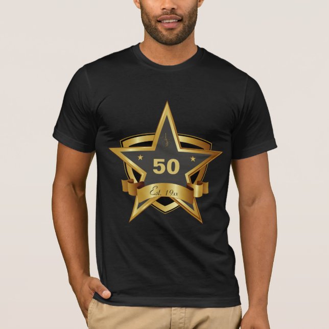 Camiseta Negro y 50.a estrella del cumpleaños del oro (Anverso)
