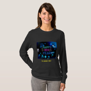 Camiseta Negro y Azul Medianoche Brillo Neón Resplandor Año