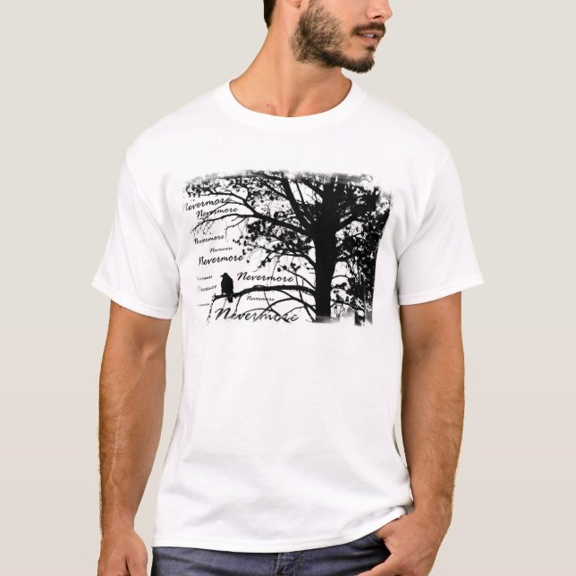 Camiseta Negro y blanco Raven nunca más el árbol de la (Anverso)