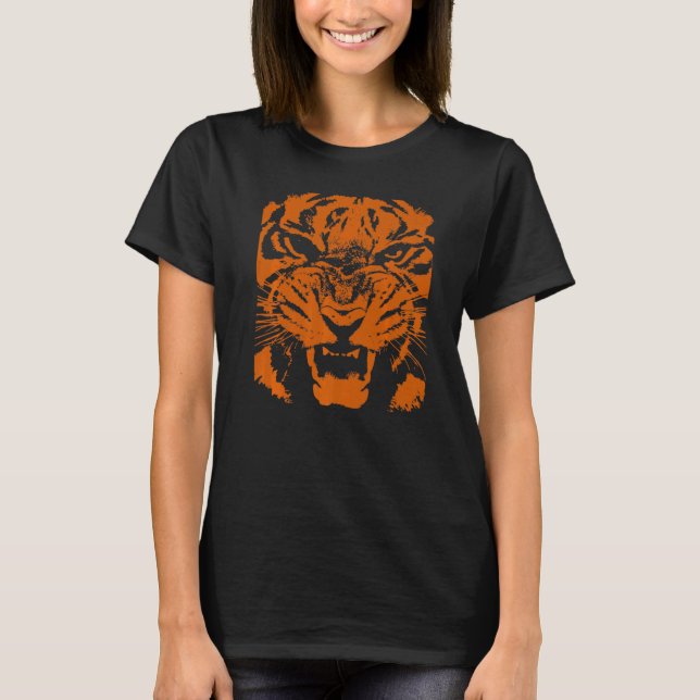 Camiseta Negro Y Naranja De Vector De Tigres (Anverso)