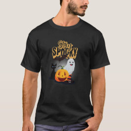 Camiseta Negro y Naranja Halloween Espeluznante
