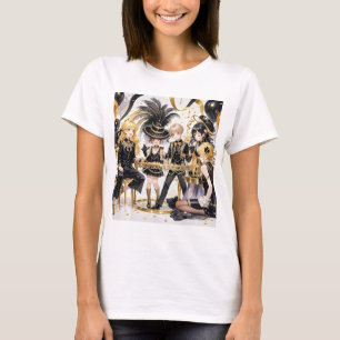 Camiseta Negro y oro, rico lujo, estilo Moulin rouge