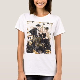 Camiseta Negro y oro, rico lujo, estilo Moulin rouge