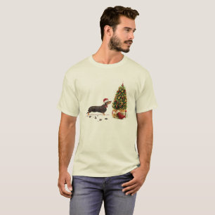 Camiseta Negro y Tan Dachshund Navidades graciosos perro