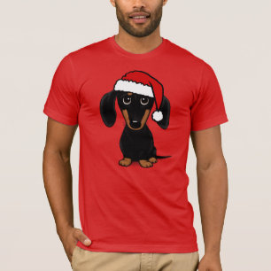 Camiseta Negro y Tan Dachshund Santa Cute Perro Wiener
