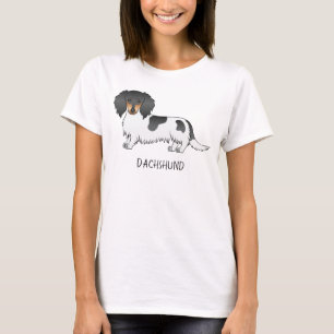 Camiseta Negro Y Tan Piebald Larga Cabello Dachshund Y Text