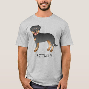 Camiseta Negro Y Tan Rottweiler Cute Perro De Caricatura Y