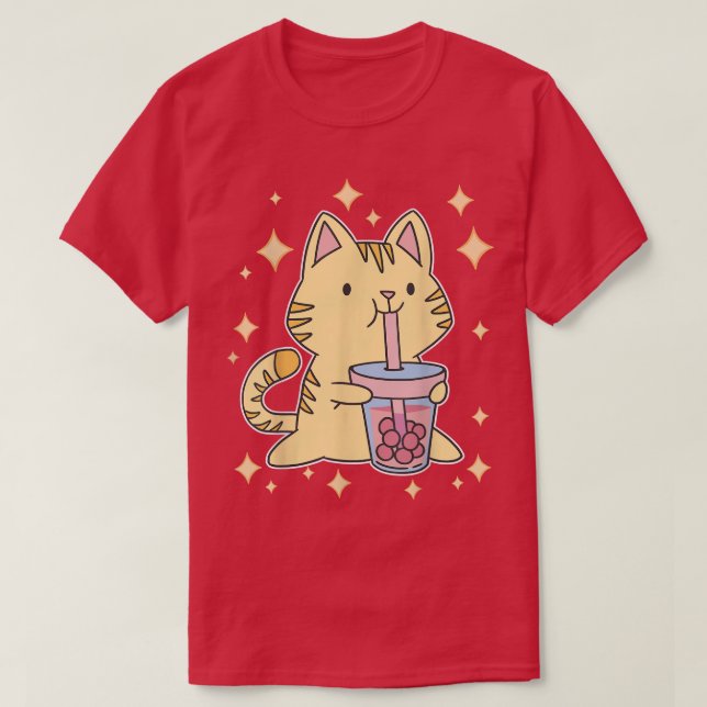 Camiseta Neko Anime Manga Kitten Japonés Cubo Bubble Tea K (Diseño del anverso)