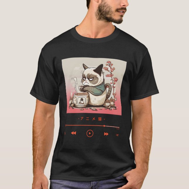 Camiseta Neko elegante en japonés Kimono (Anverso)