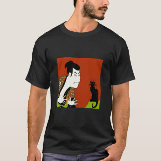 Camiseta Neko, gato negro y samurai