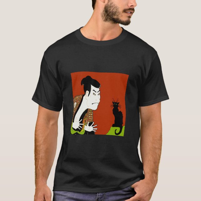 Camiseta Neko, gato negro y samurai (Anverso)