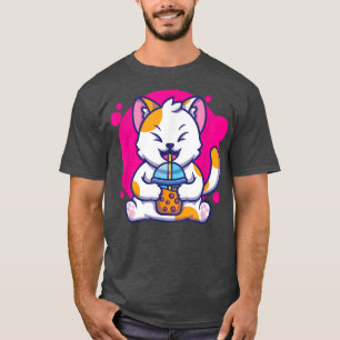 Camiseta Neko Kawaii Boba Tea De Gato Riéndose En Estilo An