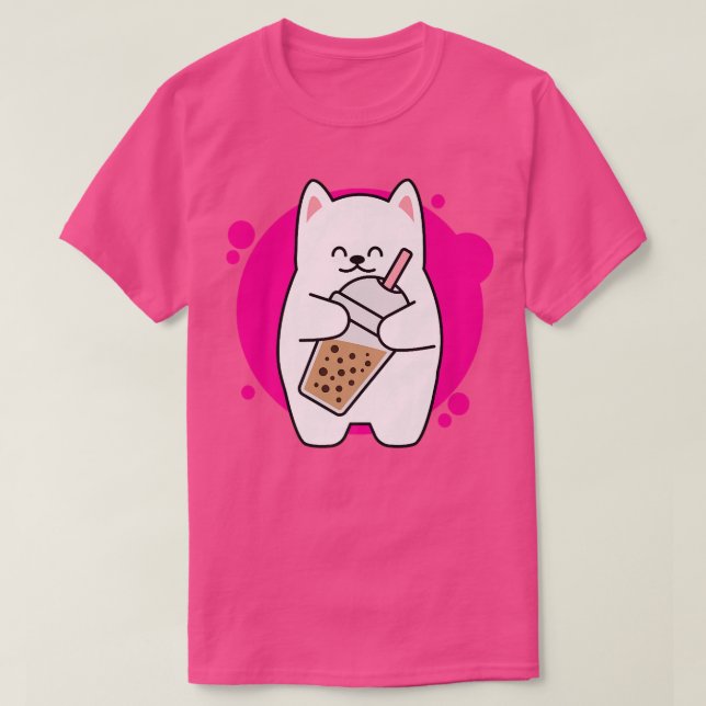 Camiseta Neko Kawaii Boba Tea De Gato Riéndose En Estilo An (Diseño del anverso)