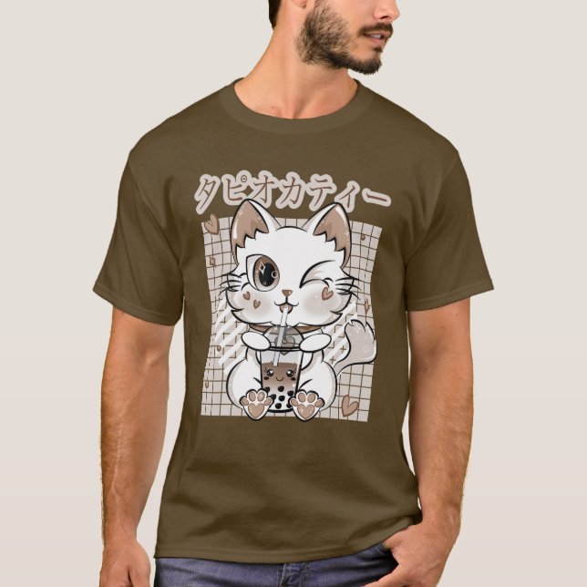 Camiseta Neko Kitty Beber Leche Té japonés Kawai (Anverso)