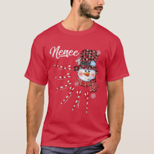 Camiseta Nenee Snowman Candy Cane Christmas Red Plaid Hat 