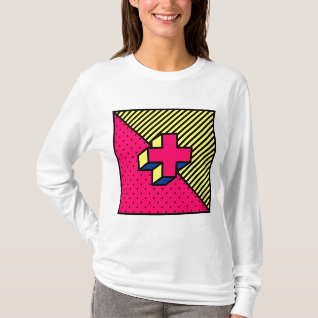 Camiseta Neo Memphis Cross /Plus Motif Rótulo (Anverso)