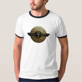 Camiseta NeoAnkh 3D Ankh Alado Dorado & Jeroglíficos