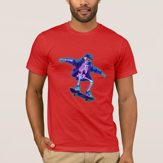 Camiseta Neon 3D Skeleton Skateboarding – Funny Streetwear  (Anverso)