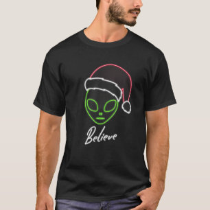 Camiseta Neon Alien Santa Hat Navidades UFO Lover cree T