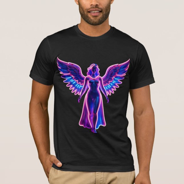 Camiseta Neon Angel Wings Cyberpunk Aesthetic Men's T-Shirt (Anverso)