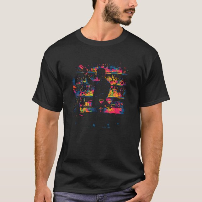 Camiseta Neon Bartender Vibes líquidas (Anverso)