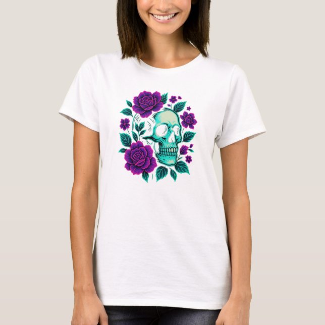 Camiseta Neon Bloom – Calavera en Rosas (Anverso)