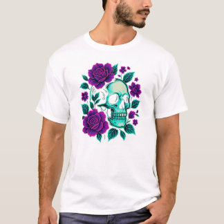 Camiseta Neon Bloom – Cráneo entre Rosas
