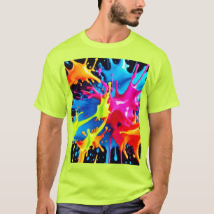 Camiseta Neón brillante estalla en arte abstracto