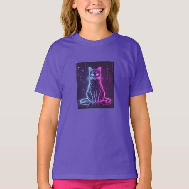 Camiseta **Neon Cat Design – Glowing Futuristic Feline Art* (Anverso)