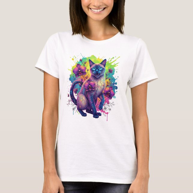 Camiseta Neon Cat Fantasy Floral Art (Anverso)